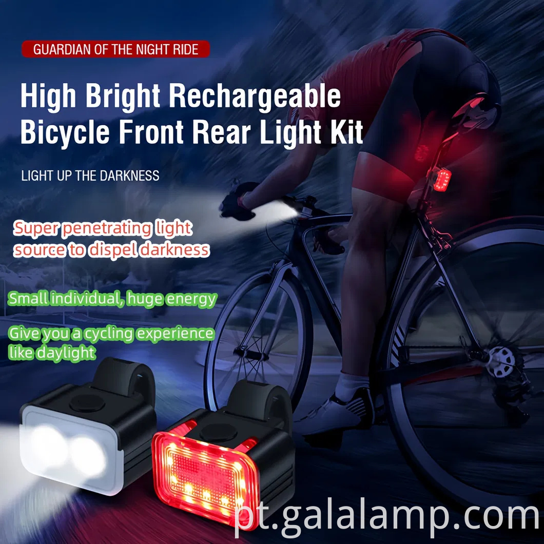Luz de bicicleta LED à prova d'água recarregável USB para passeio noturno seguro